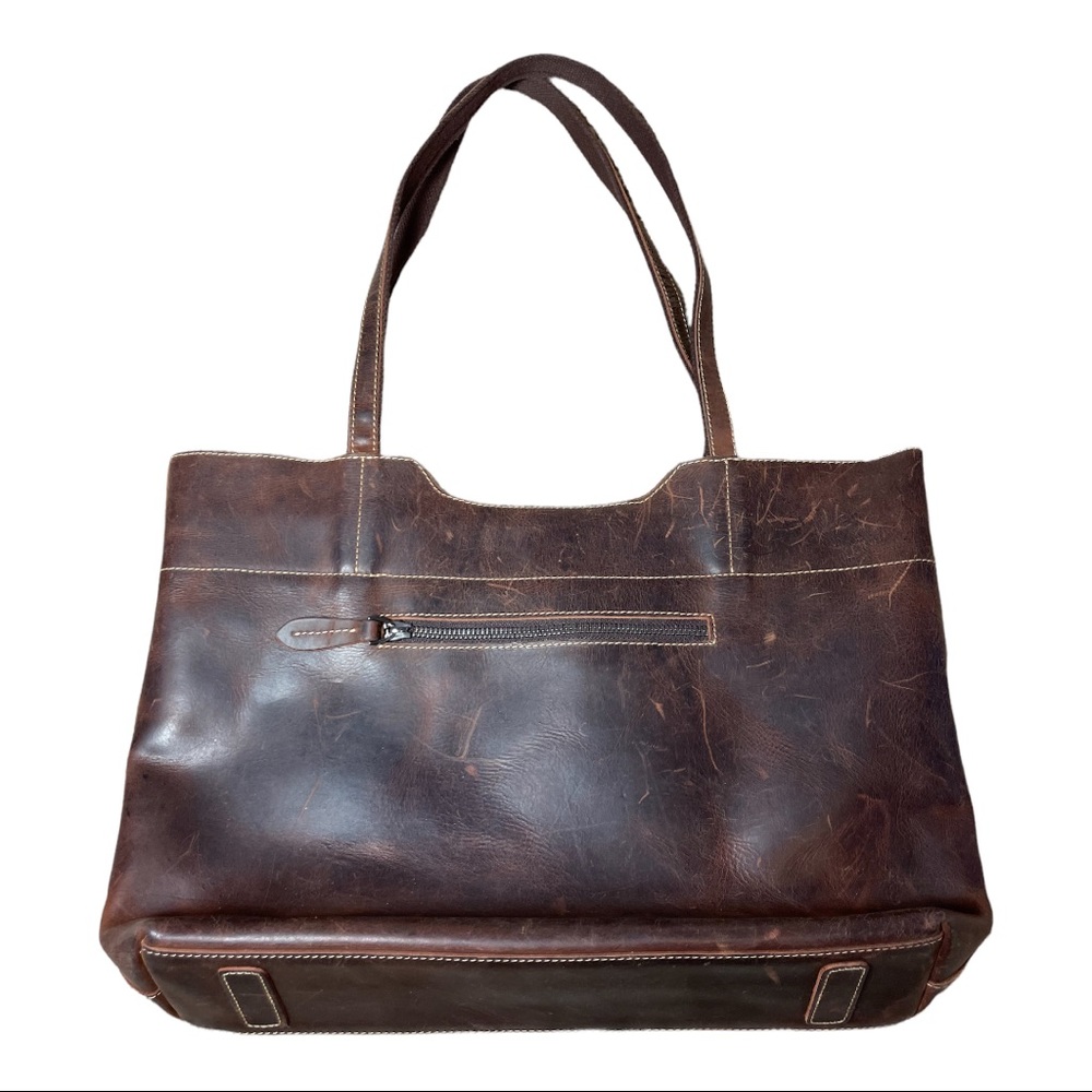 S-ZONE Distressed Leather Brown Cowhide Boho Tote Bag